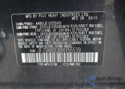 2011 Subaru Forester 2.5X Premium from USA, damaged, VIN JF2SHADC4BH755539